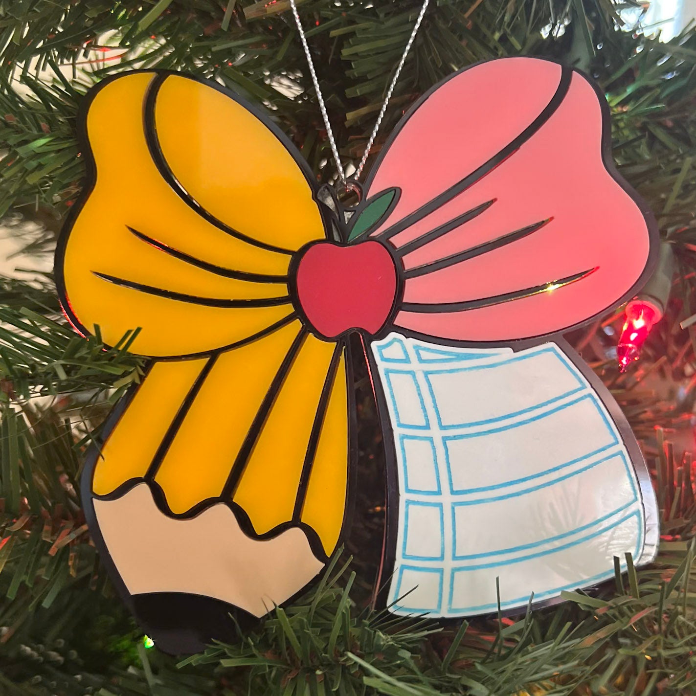 Pencil & Bow Teacher Christmas Ornament: School Gift