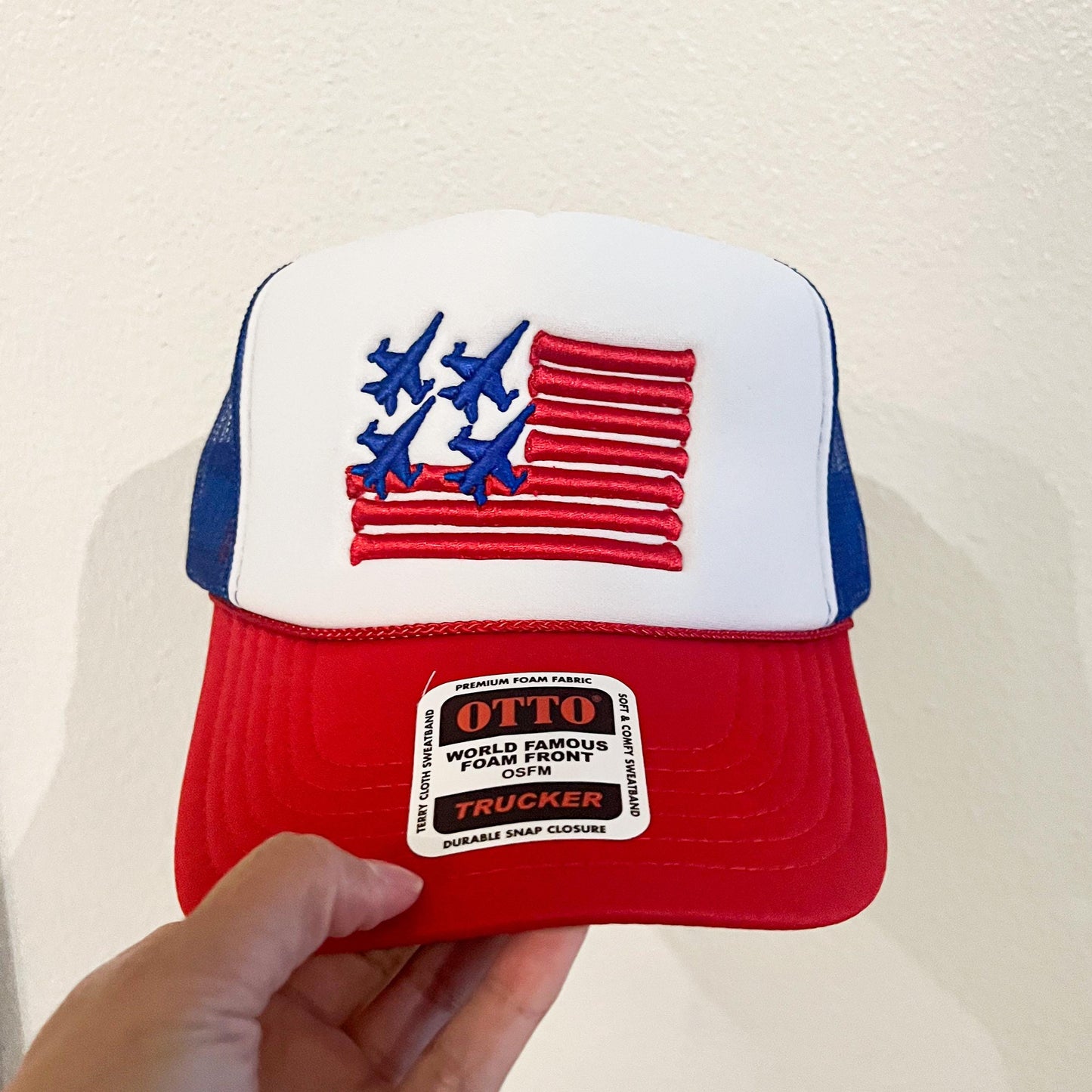 Fighter Jet hat, Patriotic Jet Hat, F18 Hat, F35 Hat, F16 Hat, Jet Embroidered Hat, 4th Of July Jets, Flag Puff Hat