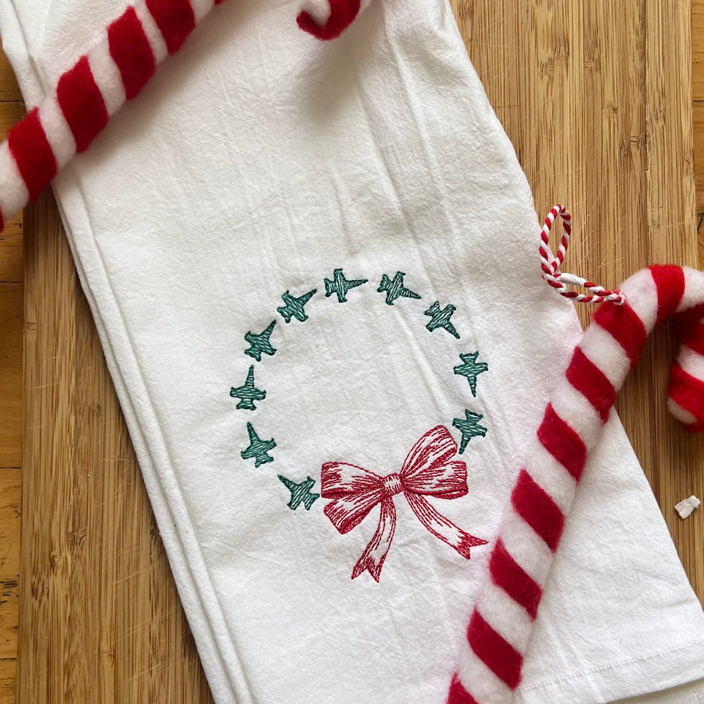 Jet Wreath Christmas Tea Towel