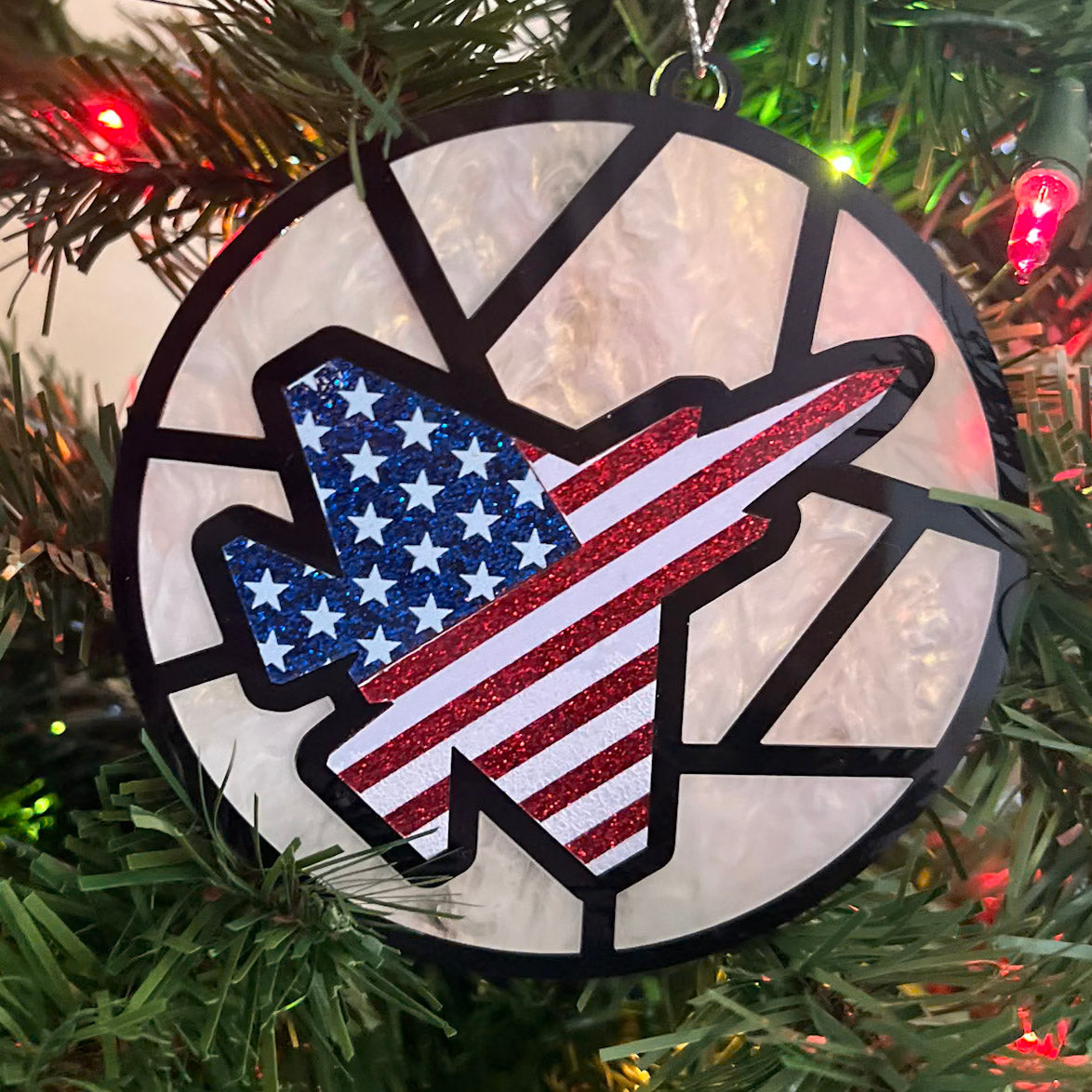 Glitter American Flag Jet Ornament