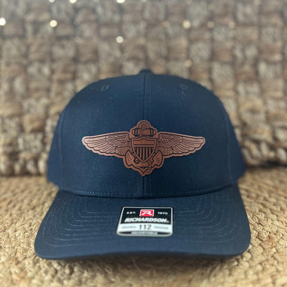 Naval Aviator Wing Hat: Leather Patch Richardson Trucker Cap