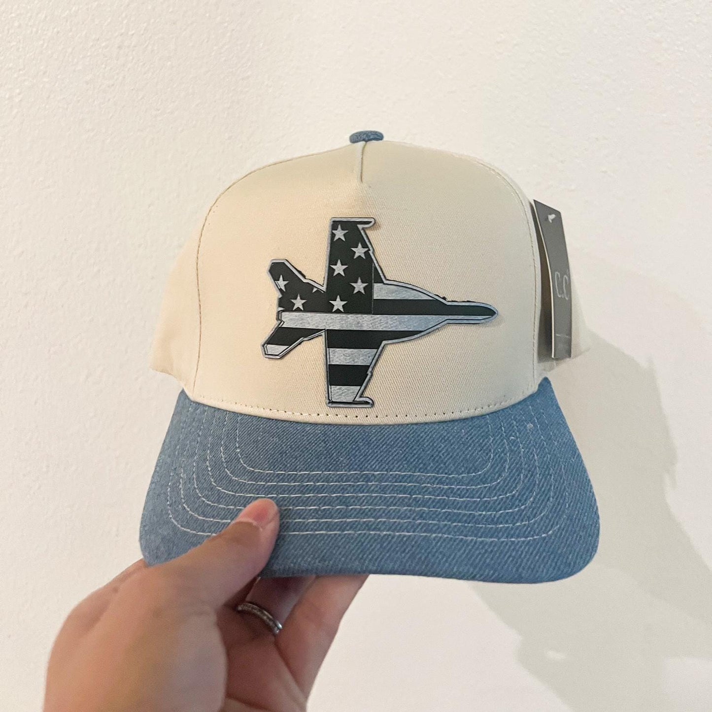 Fighter Jet Patch Hat: Patriotic Military Aircraft Cap