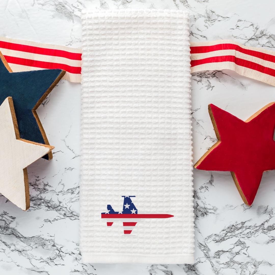 Embroidered Fighter Jet Hand Towel: Patriotic Aviation Decor