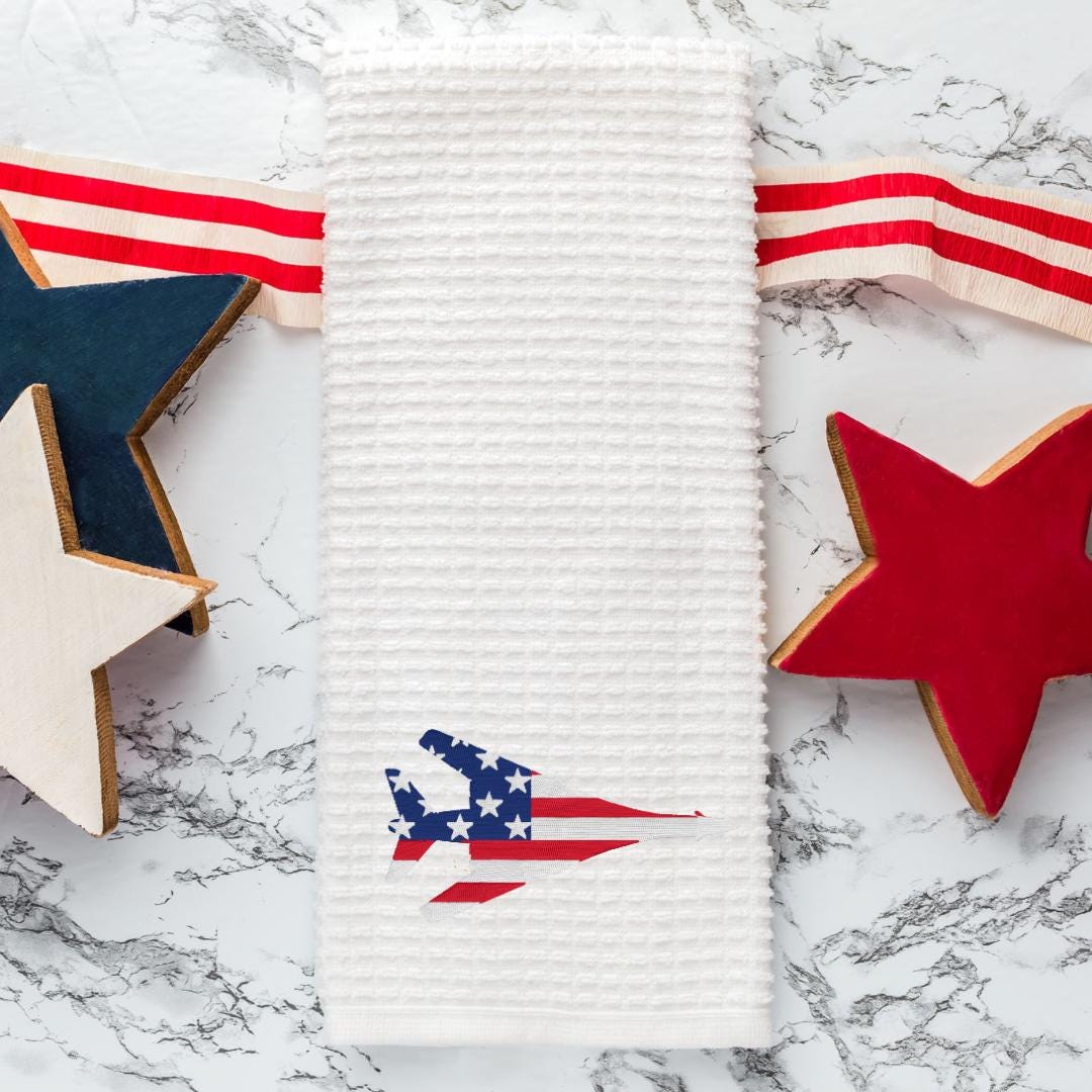 Embroidered Fighter Jet Hand Towel: Patriotic Aviation Decor