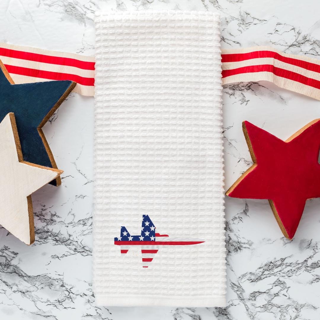 Embroidered Fighter Jet Hand Towel: Patriotic Aviation Decor