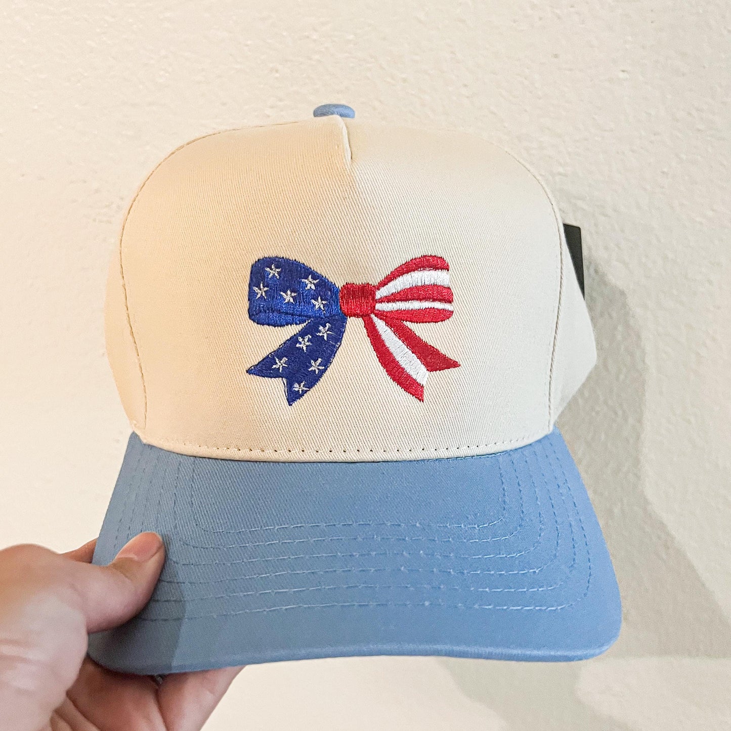 Embroidered Flag Bow Trucker Hat: Patriotic 4th of July