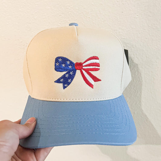Embroidered Flag Bow Trucker Hat: Patriotic 4th of July