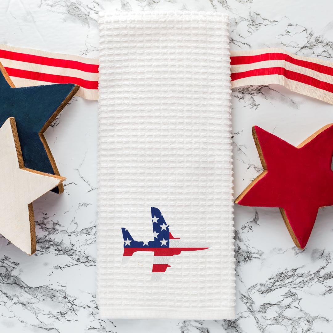 Embroidered Fighter Jet Hand Towel: Patriotic Aviation Decor