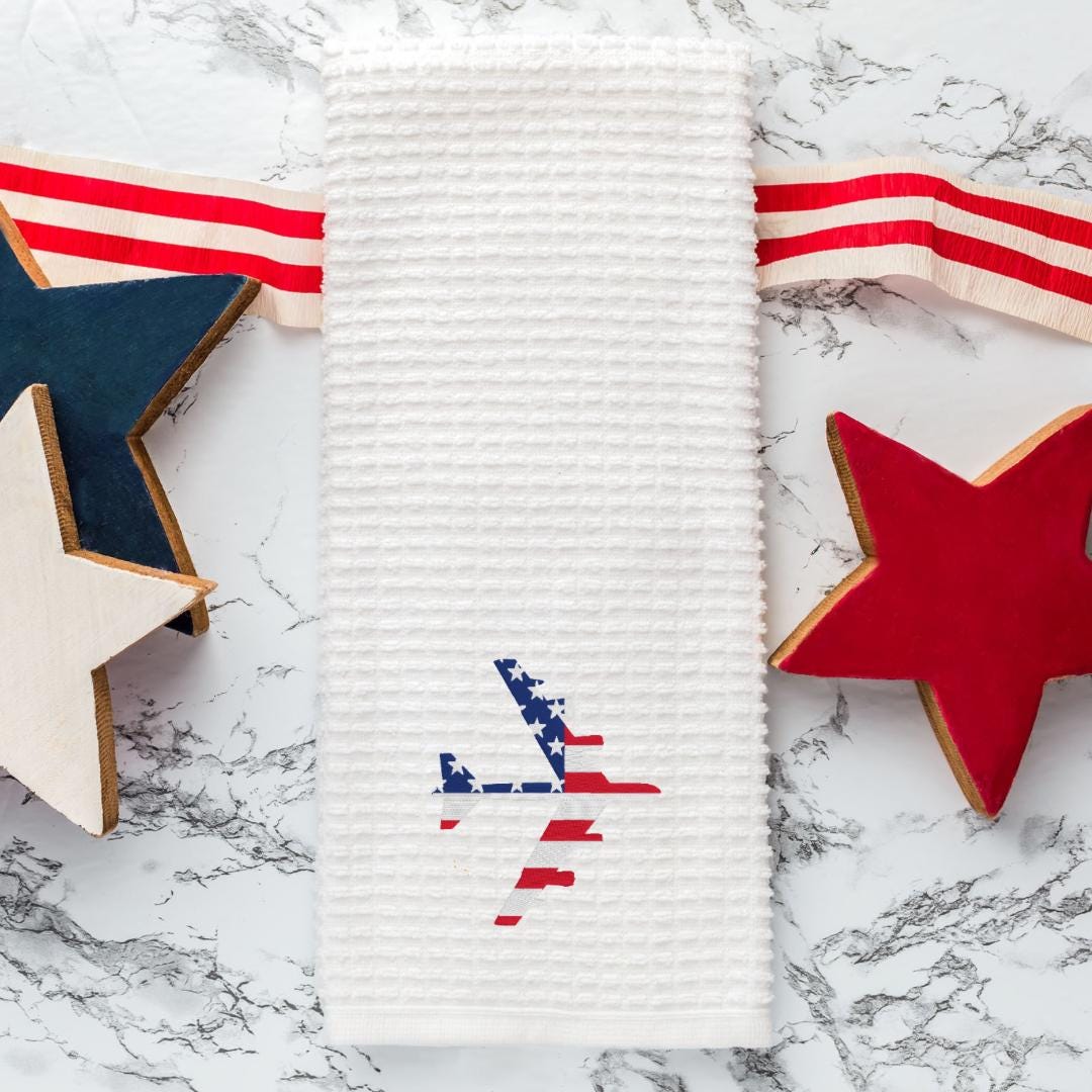 Embroidered Fighter Jet Hand Towel: Patriotic Aviation Decor