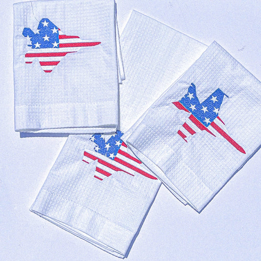 Embroidered Fighter Jet Hand Towel: Patriotic Aviation Decor