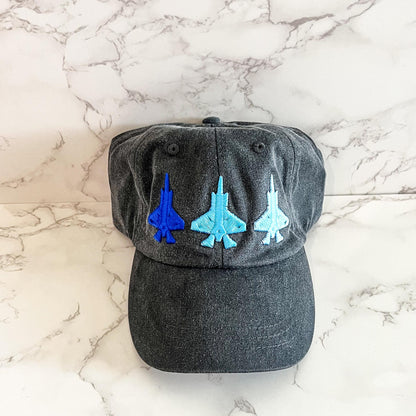 Jet Embroidered Hat, F18 Puff Embroidery, F18 Hat, F16 Hat, Fighter Jet Hat, Tri Color, Ombre Jet