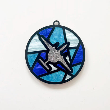 Fighter Jet Christmas Ornament: Stained Glass Style, Aviation Gift