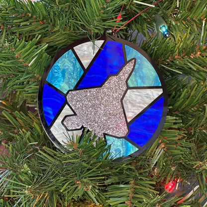 Fighter Jet Christmas Ornament: Stained Glass Style, Aviation Gift