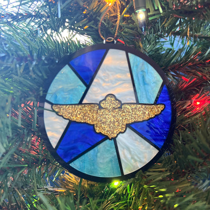 Navy Pilot Wings Christmas Ornament: Faux Stained Glass Aviator Decor
