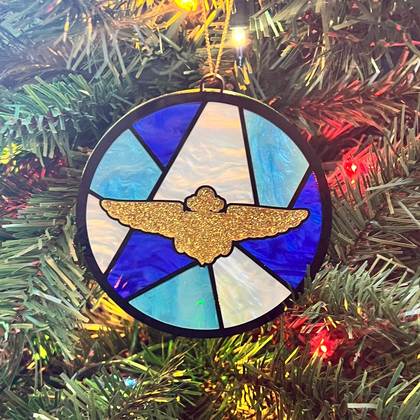 Navy Pilot Wings Christmas Ornament: Faux Stained Glass Aviator Decor