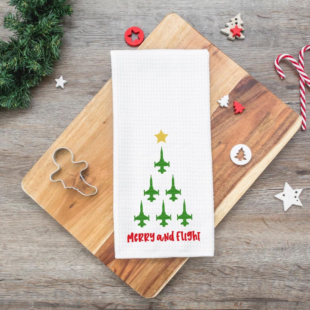 Embroidered Fighter Jet Christmas Towel: Aviation Holiday Decor