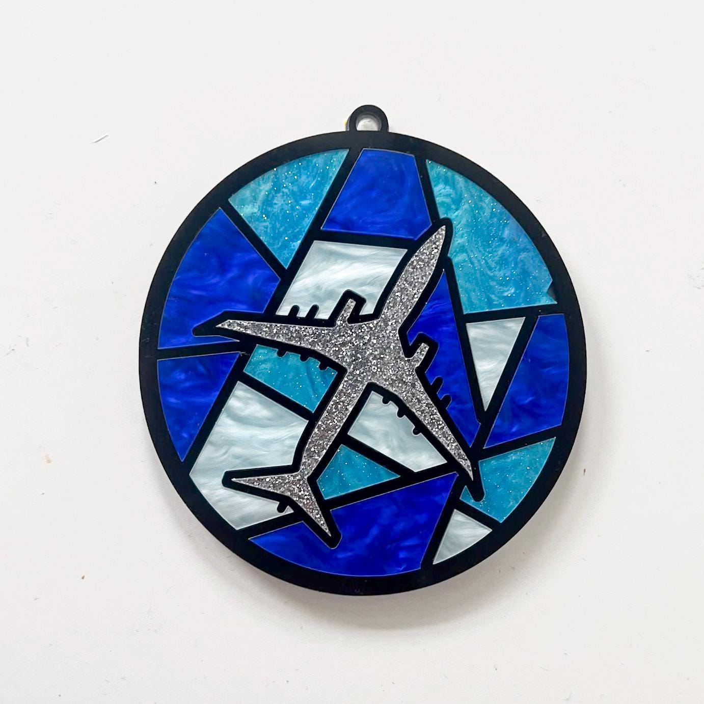 Fighter Jet Christmas Ornament: Stained Glass Style, Aviation Gift