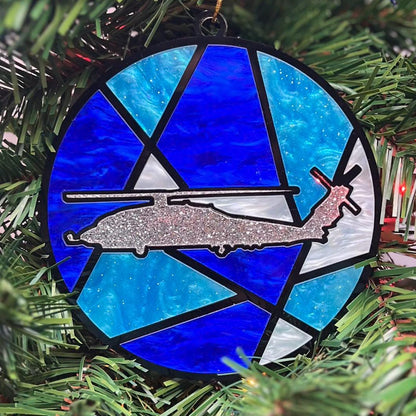 Fighter Jet Christmas Ornament: Stained Glass Style, Aviation Gift