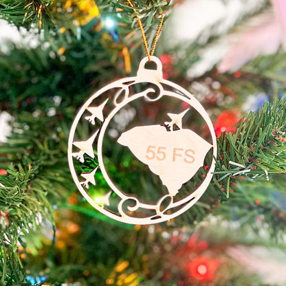 Laser Cut Wood State Ornament with Fighter Jets: Aviation Gift