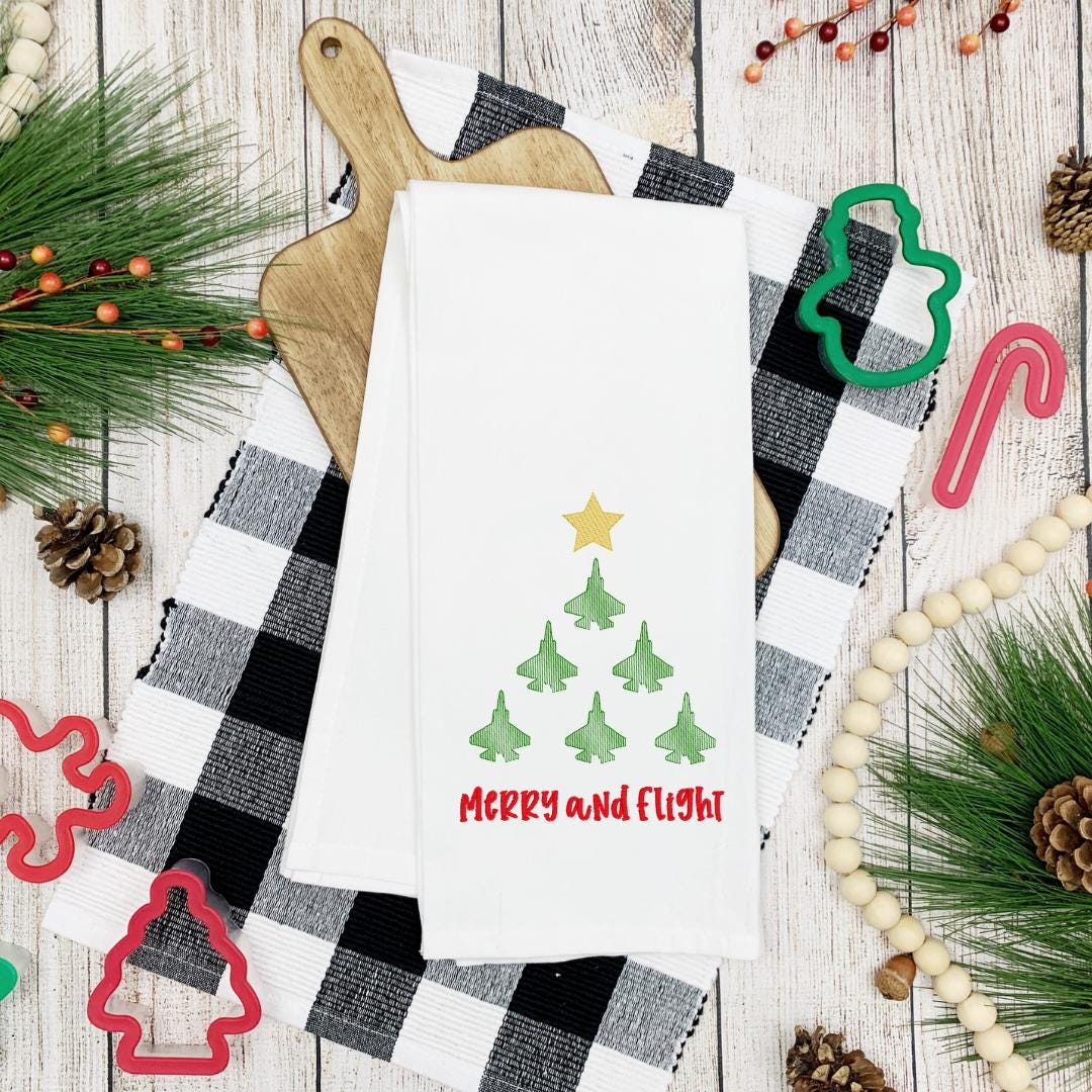 Embroidered Fighter Jet Christmas Towel: Aviation Holiday Decor