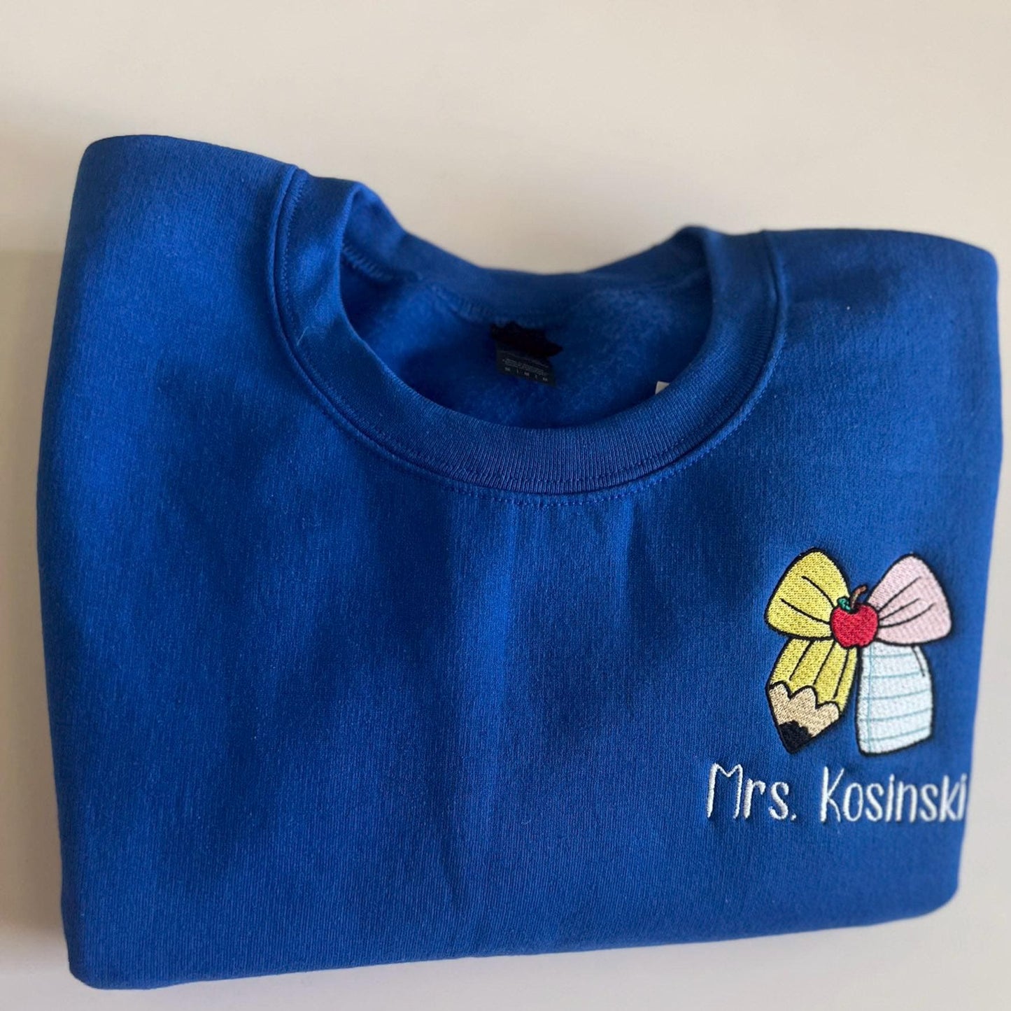 Personalized Embroidered Teacher Sweatshirt: Coquette Bow Design